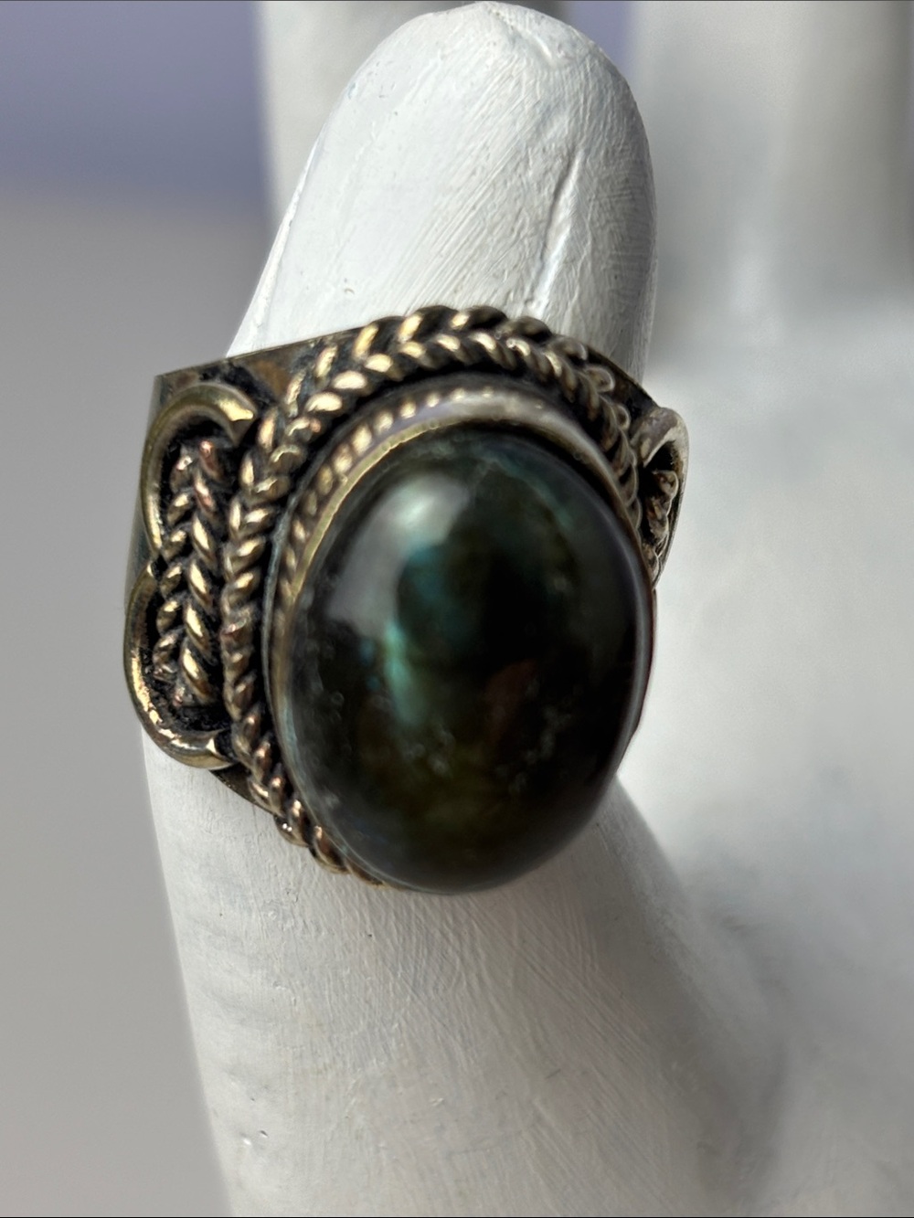 Vintage Custom Large Stone Labradorite Statement Ring - Classic Sterling Silver